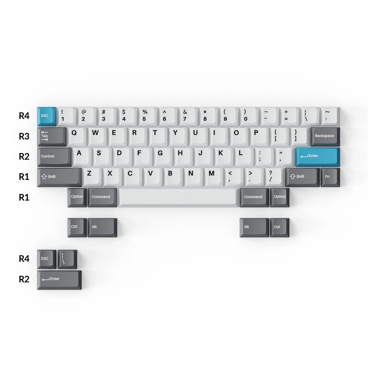 Double-Shot PBT Cherry Profile Full Set Keycaps - Grey, White and Blue