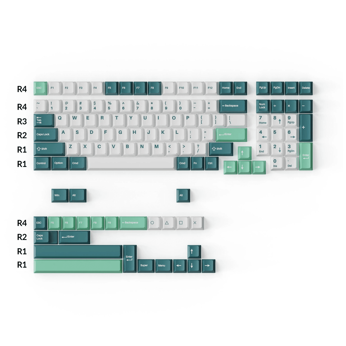 Double-Shot PBT Cherry Profile Full Set Keycaps - White Mint