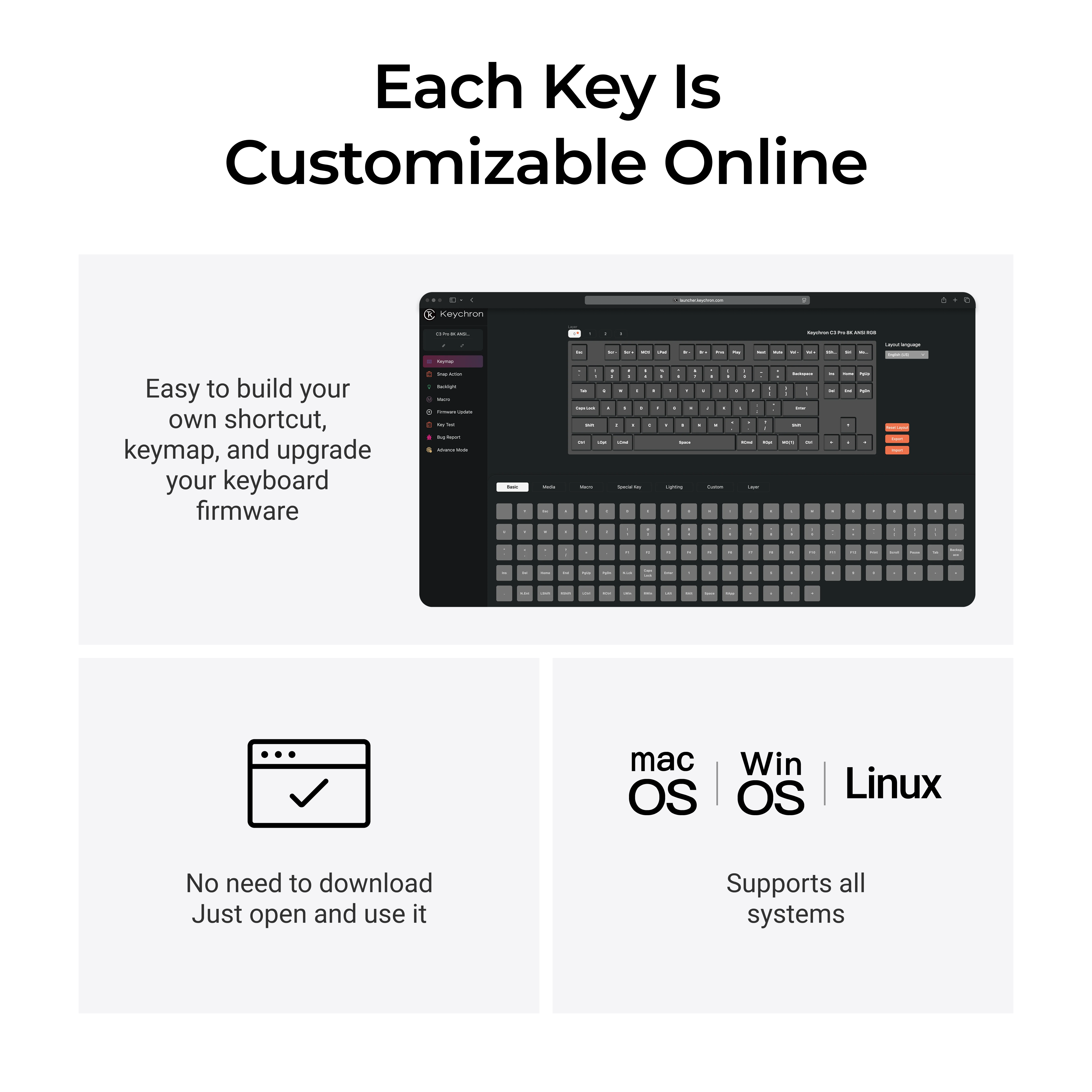 Keychron C3 Pro 8K QMK Wired Custom Mechanical Keyboard ISO Layout Collection