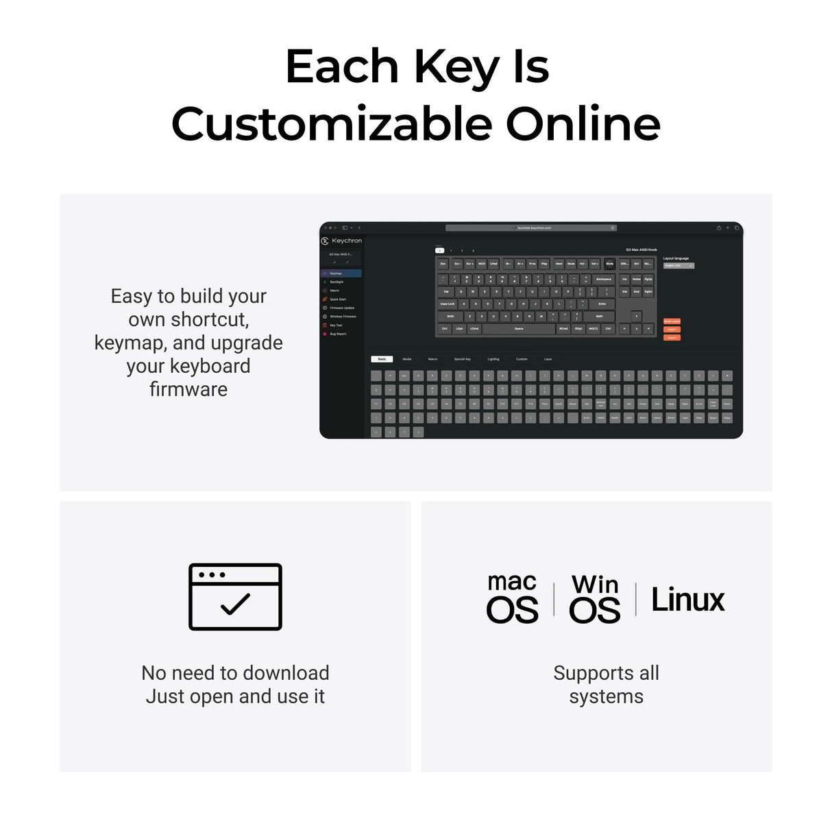 Keychron Q3 Max QMK/VIA Wireless Custom Mechanical Keyboard ISO Layout Collection