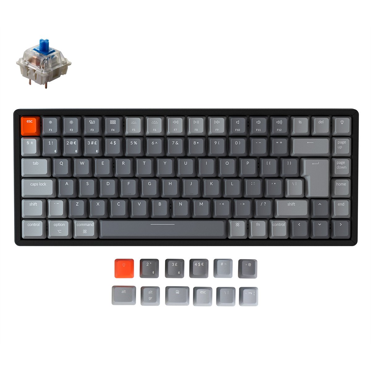 Keychron K2 Wireless Mechanical Keyboard (UK ISO Layout) - Keychron | Wireless Mechanical Keyboards for Mac Windows White Backlight RGB Backlit Gateron Mechanical blue Switch with Aluminum Frame