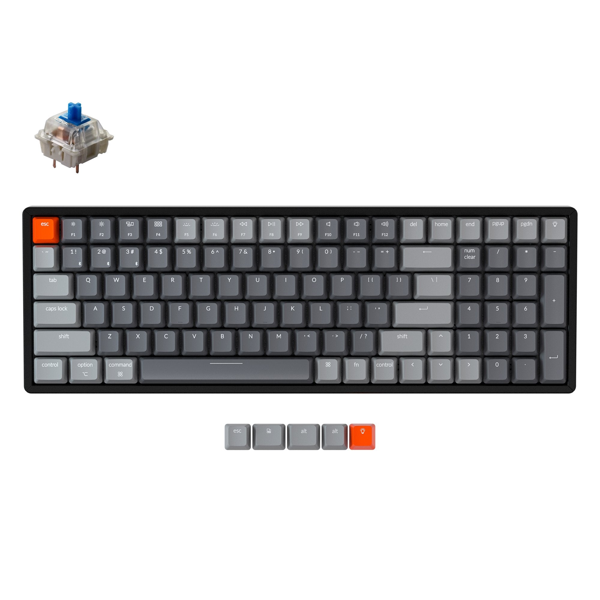Keychron K4 Version 2 Hot-swappable Wireless Mechanical Keyboard, 100-keys layout for Mac Windows iOS with Gateron blue switch with type-C RGB or white backlight and aluminum frame