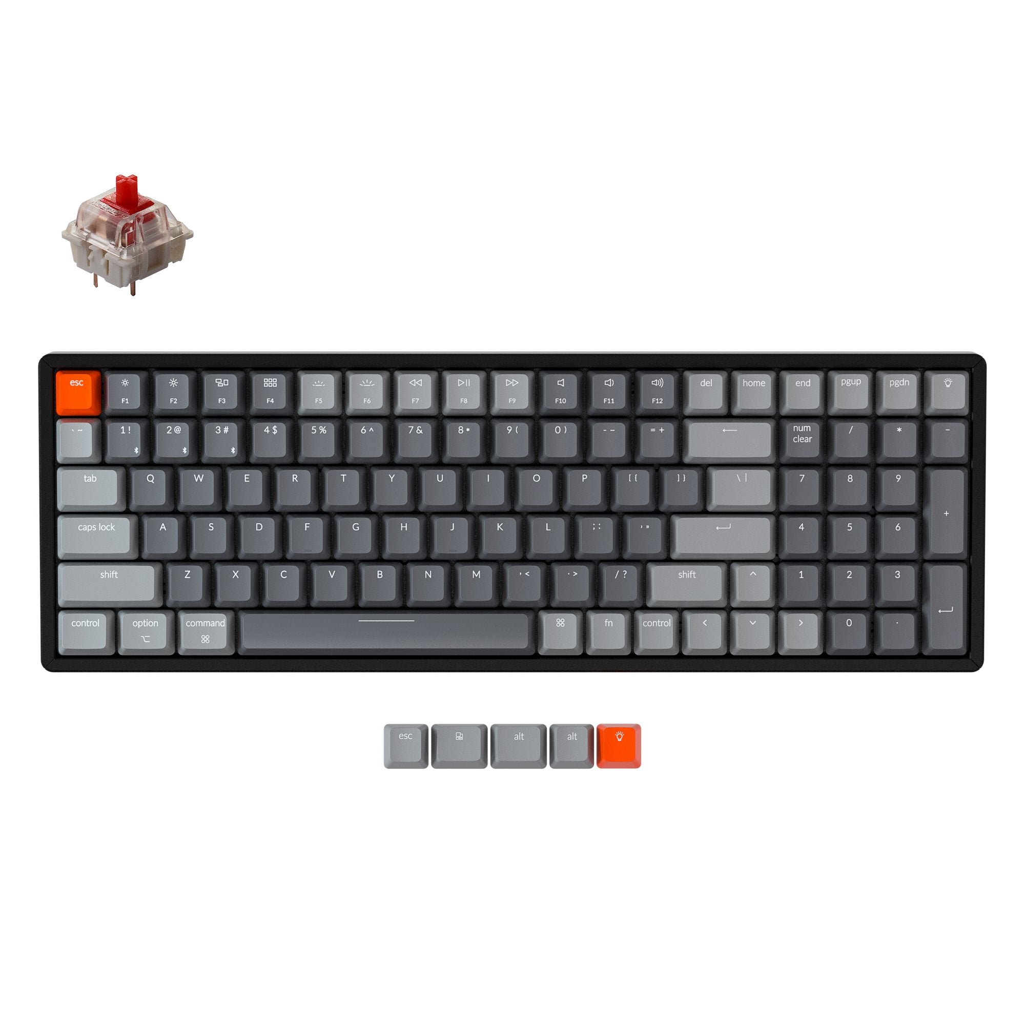 Keychron K4 Version 2 Hot-swappable Wireless Mechanical Keyboard, 100-keys layout for Mac Windows iOS with Gateron red switch with type-C RGB or white backlight and aluminum frame