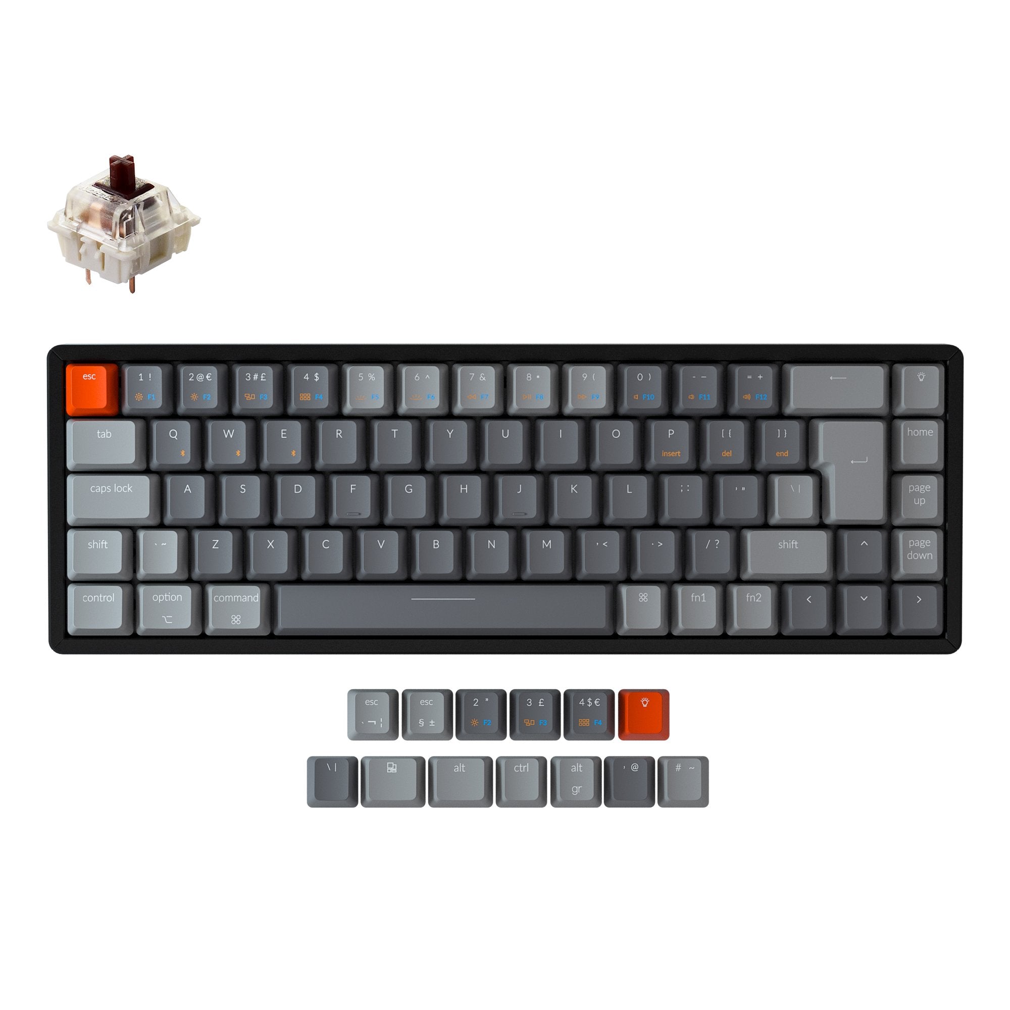 Keychron K6 65 percent compact wireless mechanical keyboard for Mac Windows iPad tablet UK ISO layout Gateron mechanical brown switch with RGB backlight with aluminum frame and hot-swappable