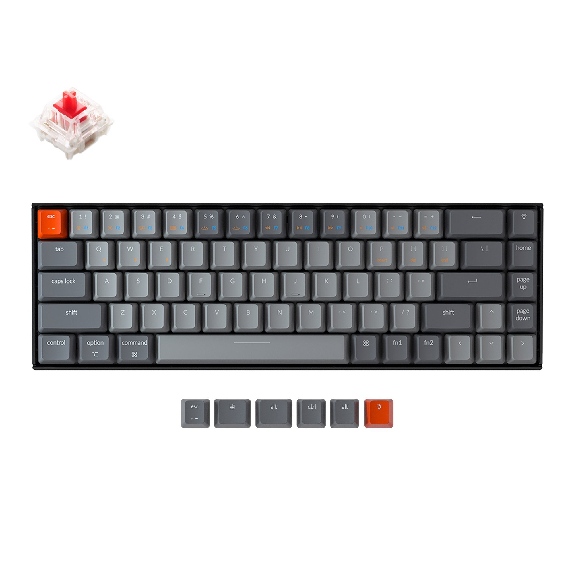 Keychron K6 hot-swappable compact 65% wireless mechanical keyboard for Mac Windows iOS Gateron switch red with type-C RGB white backlight