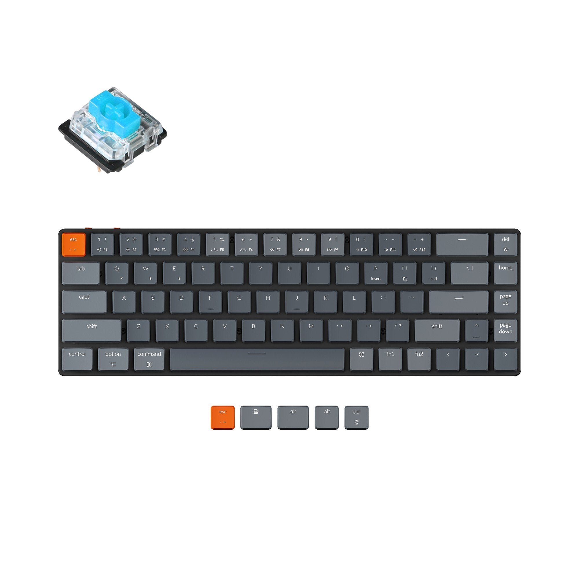 Keychron K7 65-percent ultra-slim compact wireless mechanical keyboard for Mac Windows Hot-swappable low-profile Gateron  Mechanical blue switches with RGB backlit