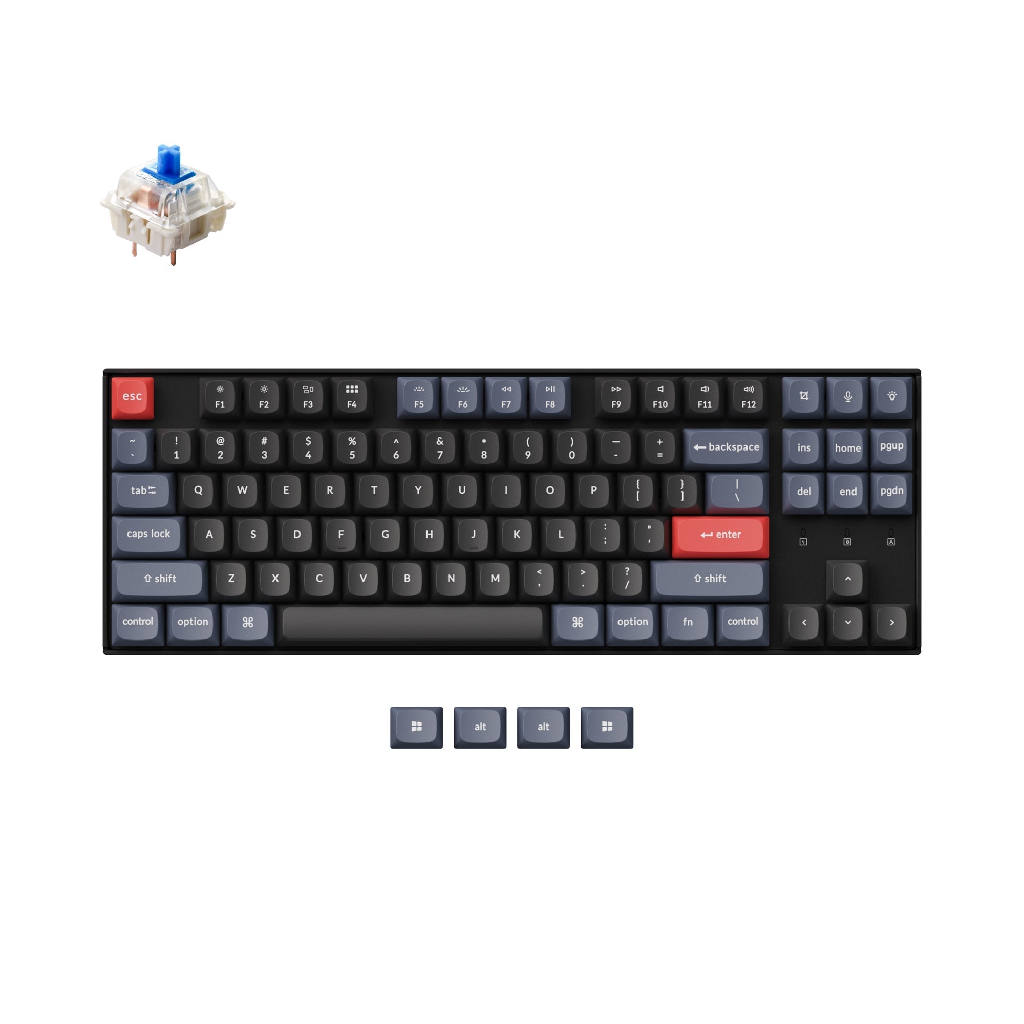 Keychron K8 Pro QMK/VIA Wireless Mechanical Keyboard for Mac and Windows PBT keycaps with PCB screw-in stabilizer and hot-swappable Gateron G Pro mechanical blue switch