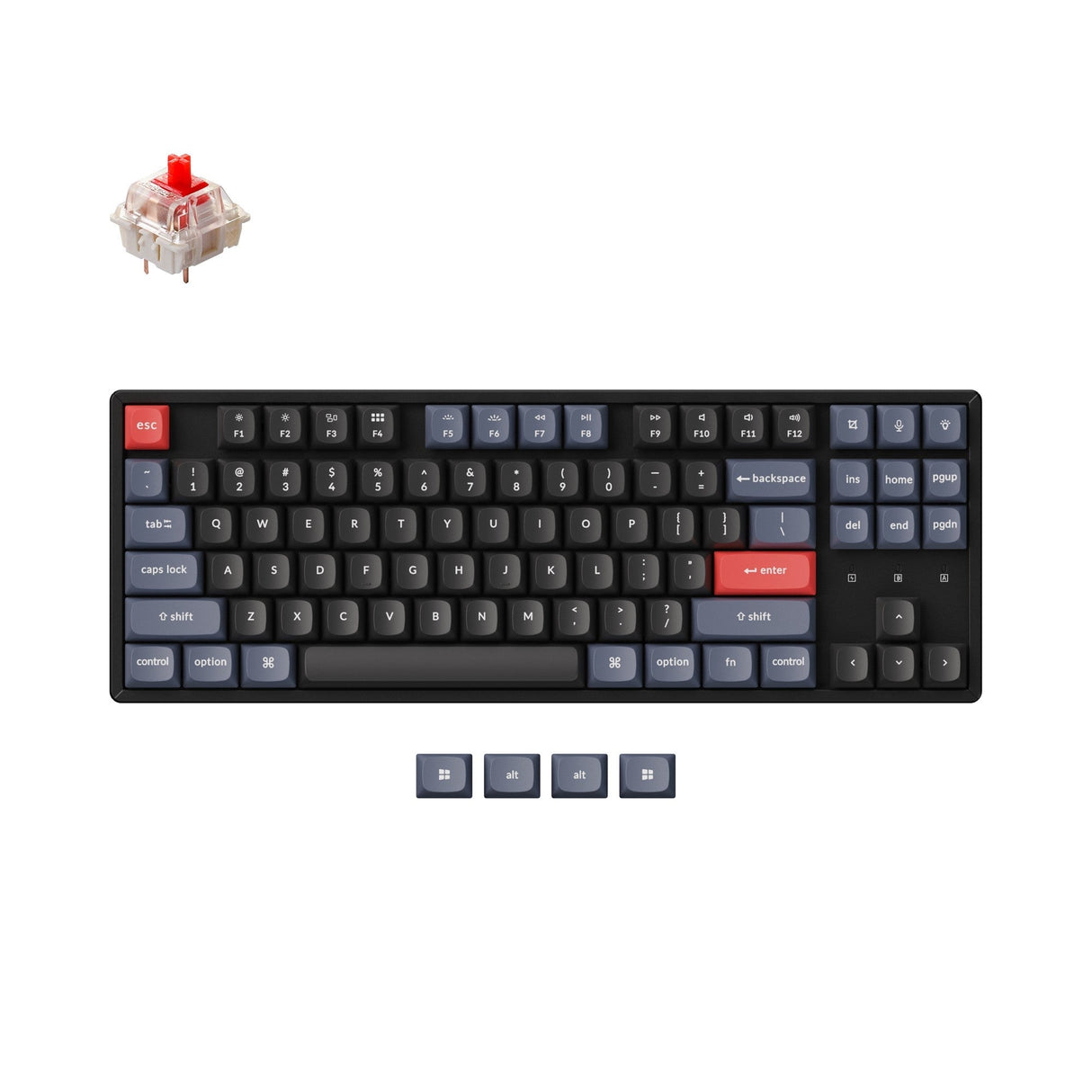 Keychron K8 Pro QMK/VIA Wireless Mechanical Keyboard for Mac and Windows PBT keycaps with PCB screw-in stabilizer and hot-swappable Gateron G Pro mechanical red switch aluminum frame