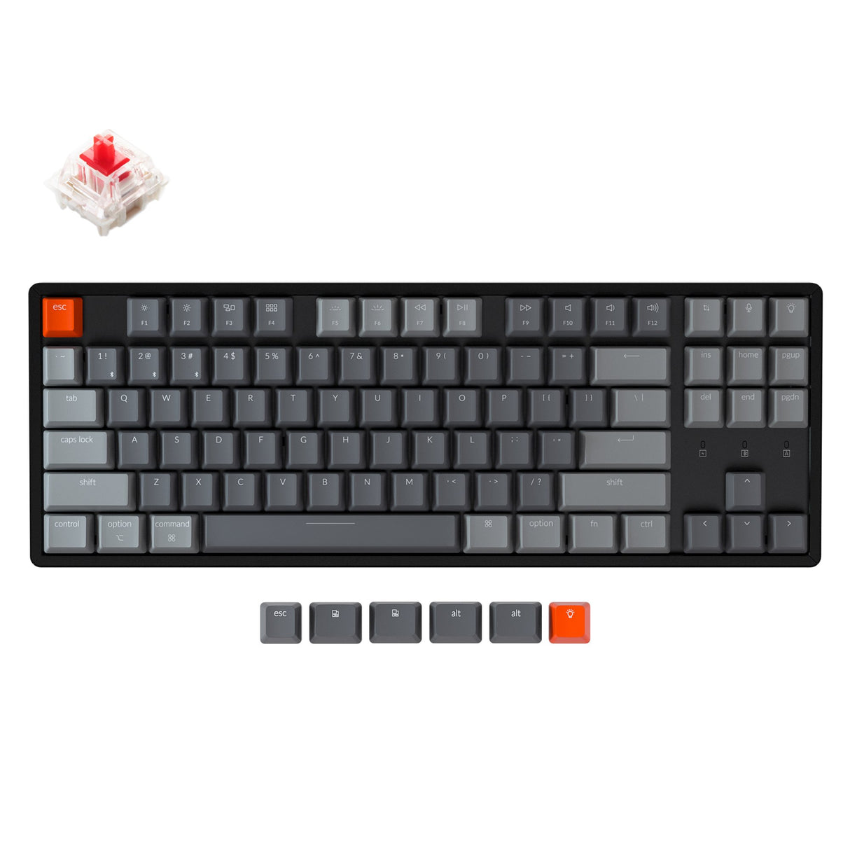 Keychron K8 tenkeyless wireless mechanical keyboard for Mac Windows iOS RGB white backlight aluminum frame with Hot-swappable Gateron switch red