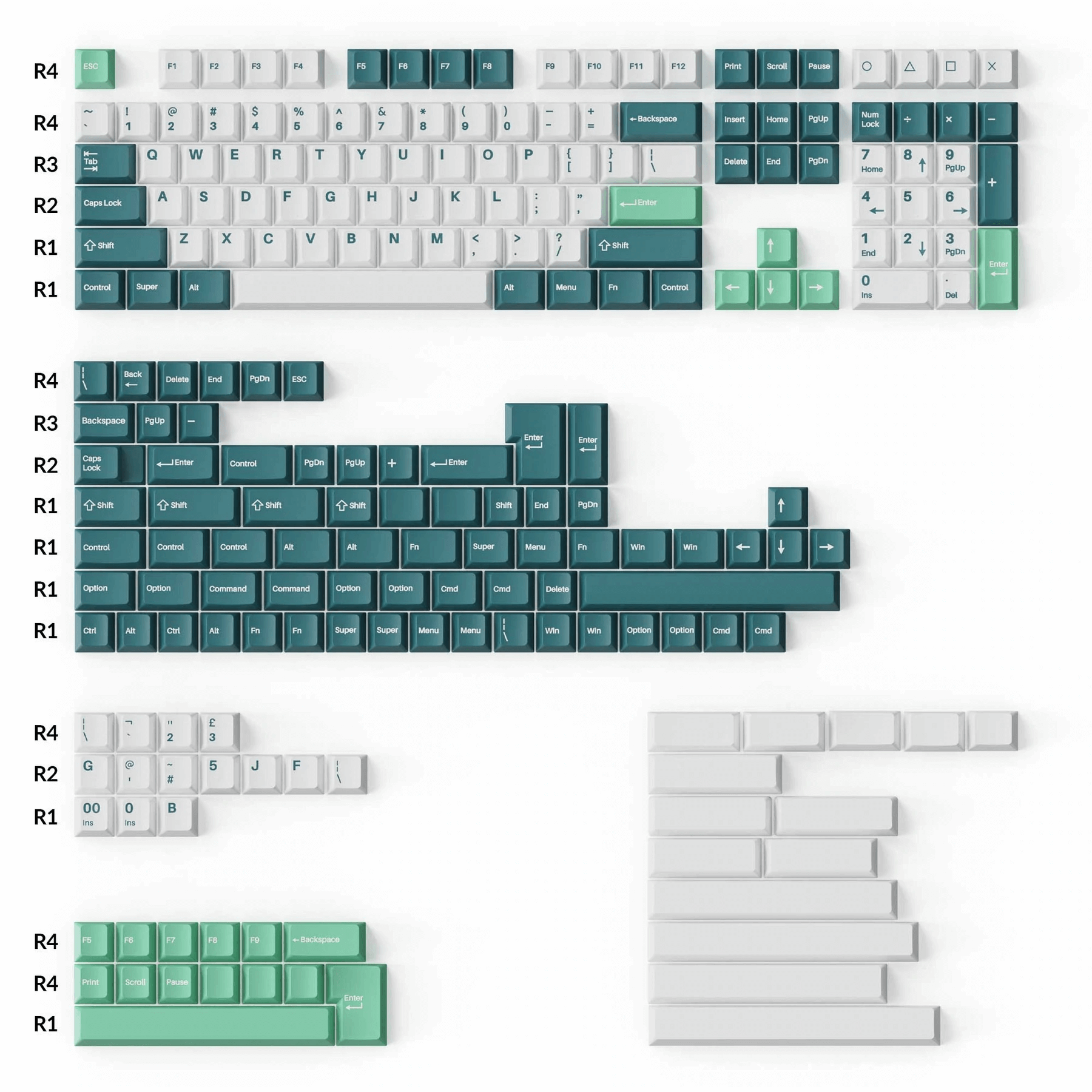 Double-Shot PBT Cherry Profile Full Set Keycaps - White Mint