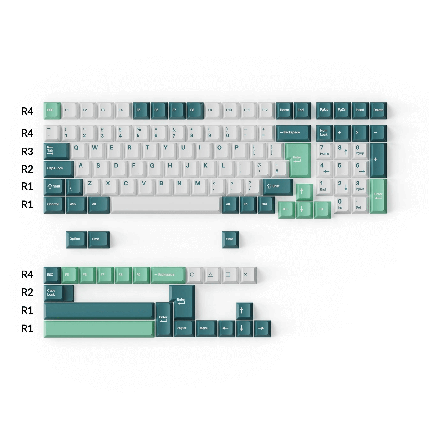 Double-Shot PBT Cherry Profile Full Set Keycaps - White Mint