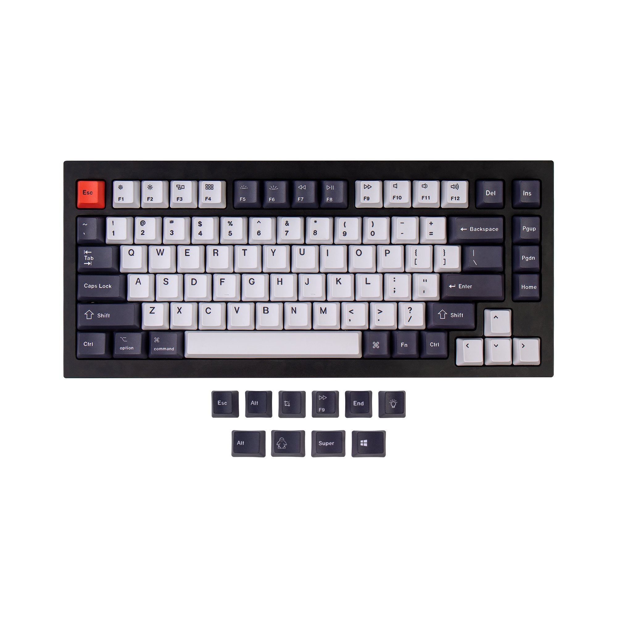 OEM Dye-Sub PBT Keycap Set - Bluish Black And White